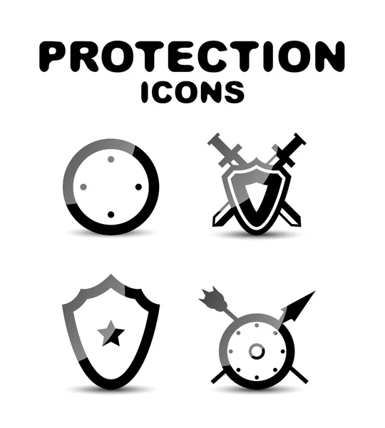 Conjunto de iconos de protección brillante negro — Archivo Imágenes Vectoriales