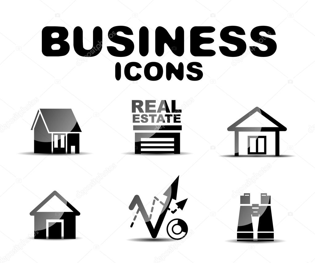 Black glossy business icon set