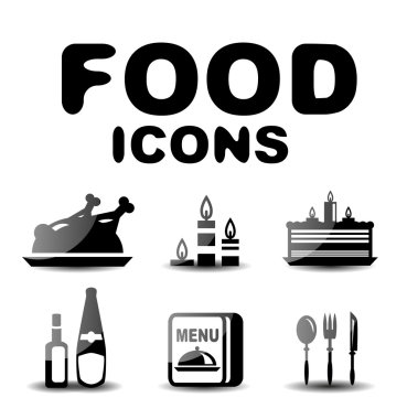 Gıda siyah parlak Icon set