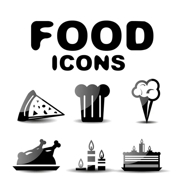 Ensemble d'icônes brillantes noir alimentaire — Image vectorielle