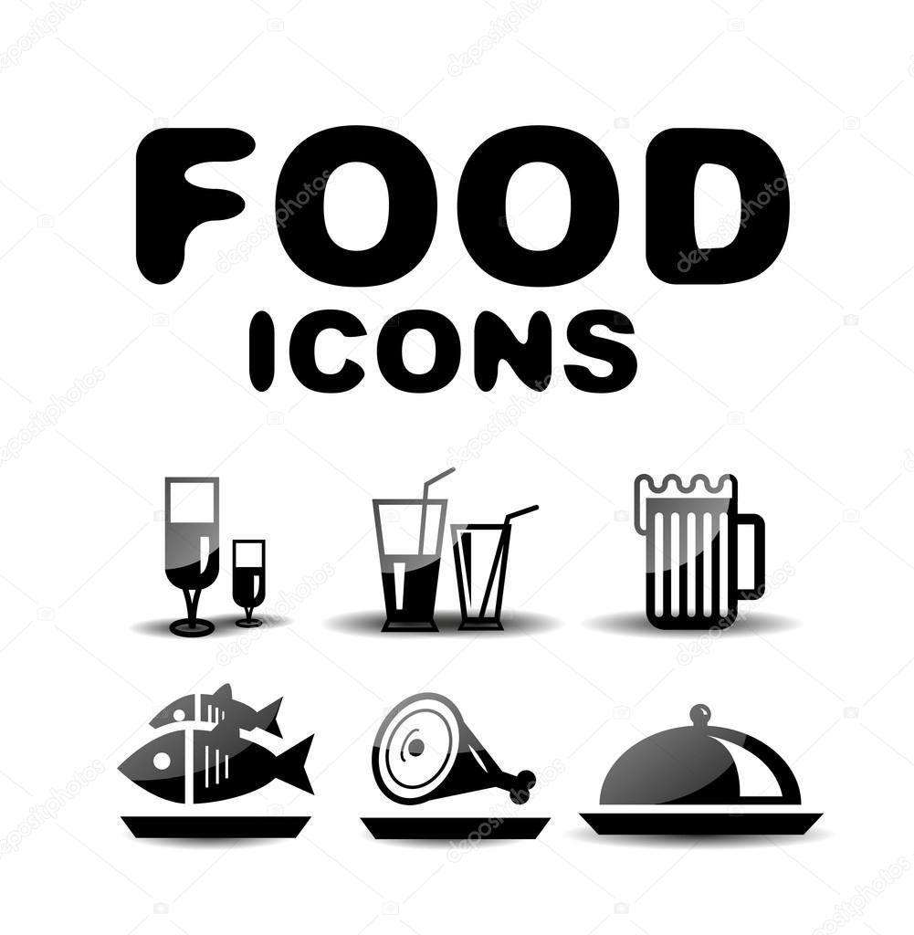 Food black glossy icon set