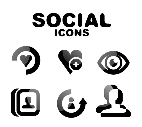 Zwarte glanzende sociaal icon set — Stockvector