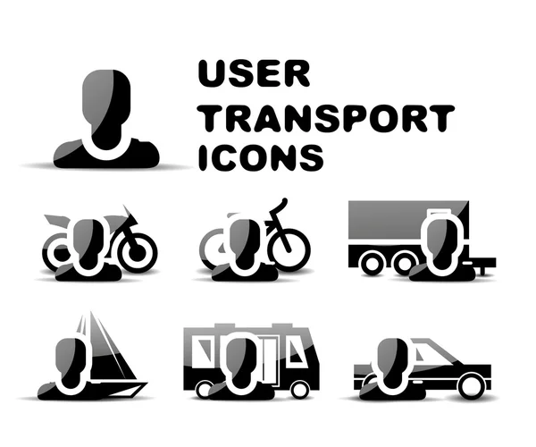 Conjunto de ícones brilhantes de transporte de usuário preto —  Vetores de Stock