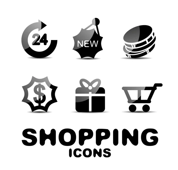 Nero lucido shopping icona set — Vettoriale Stock