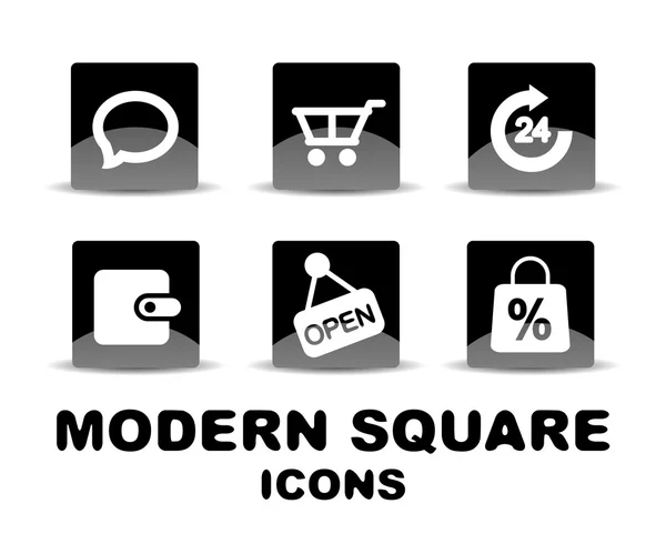 Conjunto de iconos cuadrados negro brillante moderno — Vector de stock