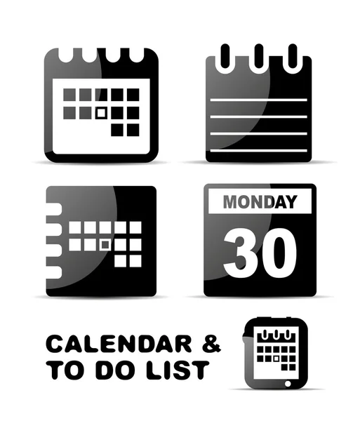 Set di icone del calendario nero lucido — Vettoriale Stock