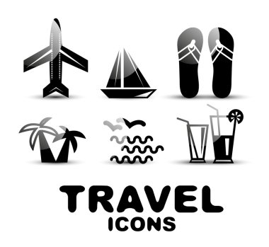 siyah parlak seyahat etmek simge seti