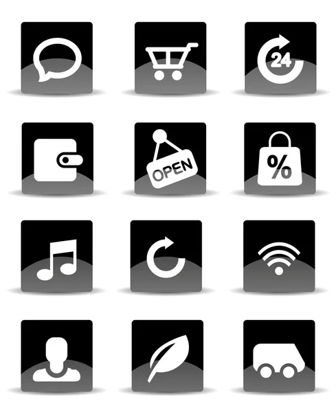 Modern black flat mobile app icon set — Stock Vector