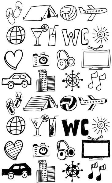 Conjunto de iconos de viaje / garabatos dibujado a mano — Vector de stock