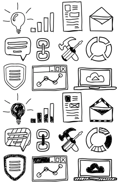Set di seo doodles / icone disegnati a mano — Vettoriale Stock