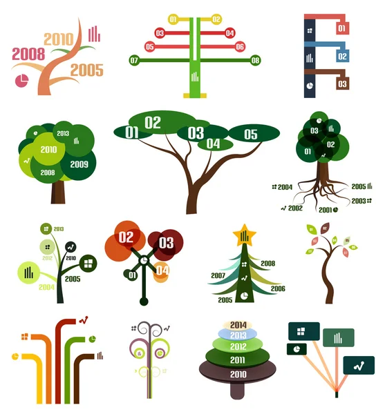 Ensemble vectoriel de modèles de conception infographique d'arbres — Image vectorielle