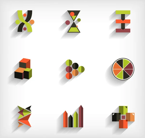 3d flat geometric abstract business icon set — Stock Vector
