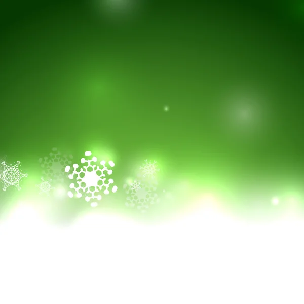 Wektor zielony kartki świąteczne bokeh płatki śniegu — Wektor stockowy