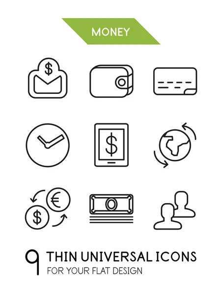 Sammlung von Geld finanzieren trendige Thin-Line-Symbole — Stockvektor
