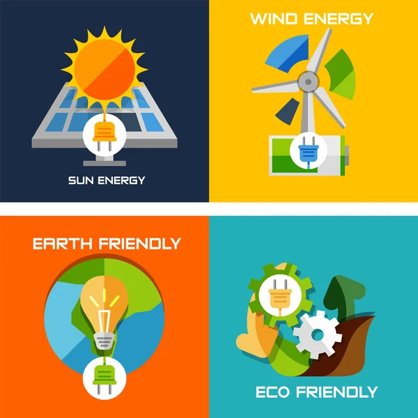 Set of flat design concepts - green energy — Stock Vector