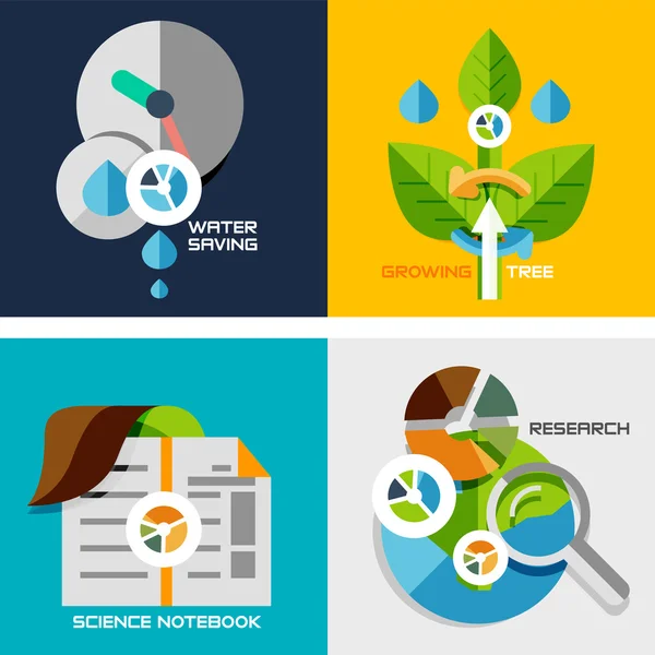 Set of flat design concepts - nature research — Stock Vector