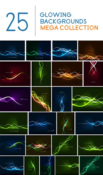 Glowing wave lines background mega collection — Stock Vector