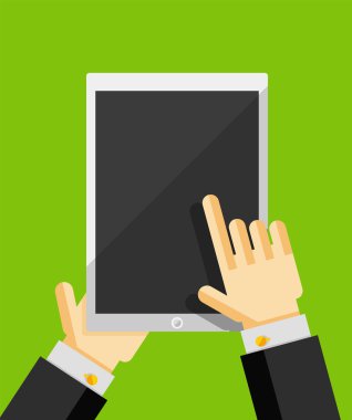 Tablet kullanarak iş adamı. düz UI tasarım