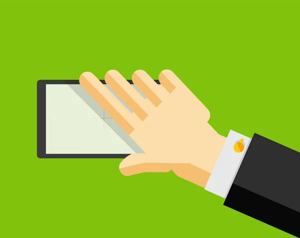 Hand holding smart phone trendy flat design — Stock Vector