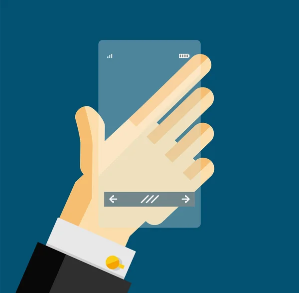 Hand met transparante scherm mobiele telefoon — Stockvector