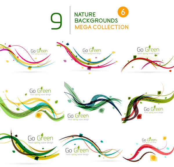 Spring | Summer wave floral nature background set