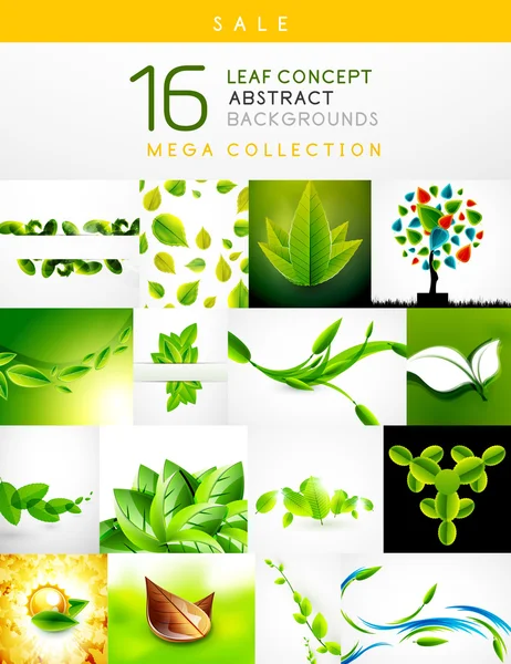 Mega collection of leaf abstract backgrounds — Stock Vector