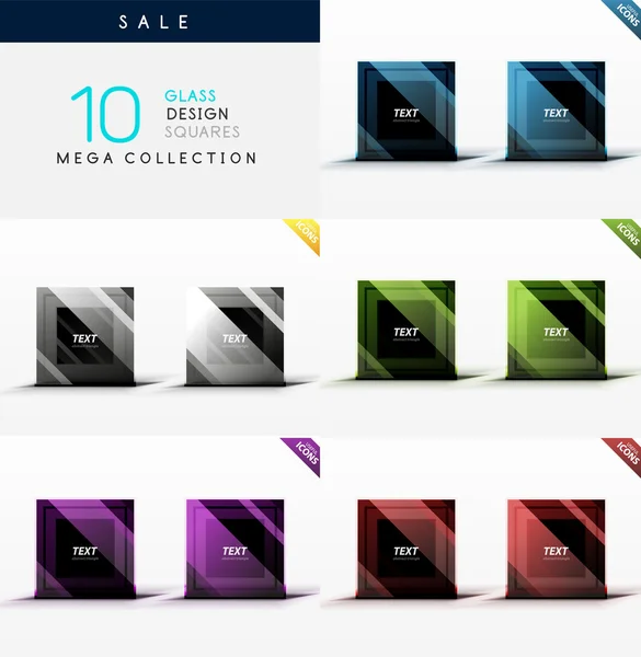 Collection of glass square web boxes — Stock Vector