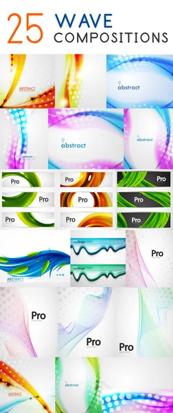 Mega raccolta di onde composizioni astratte — Vettoriale Stock