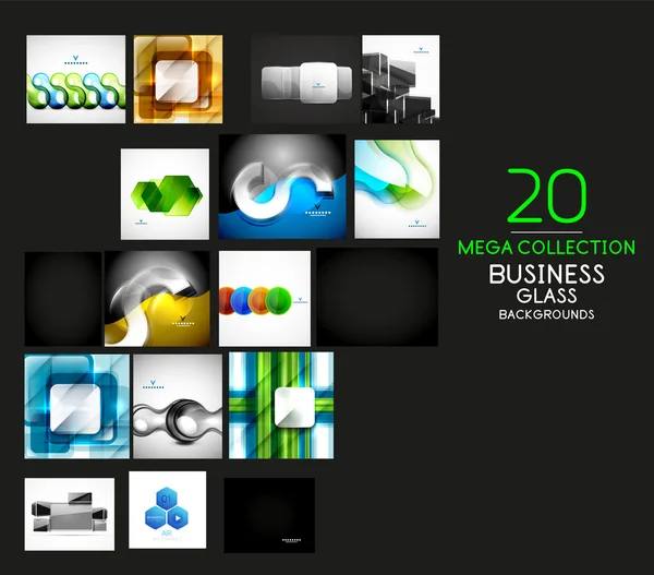 Mega conjunto de etiquetas y composiciones de vidrio vectorial — Archivo Imágenes Vectoriales