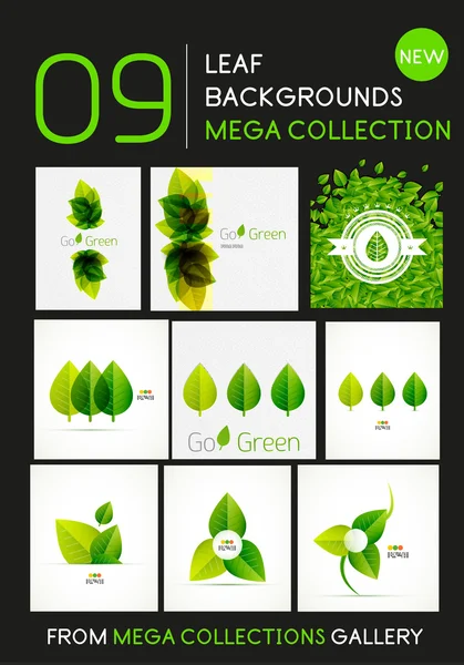 Mega verzameling van vector groene blad composities — Stockvector