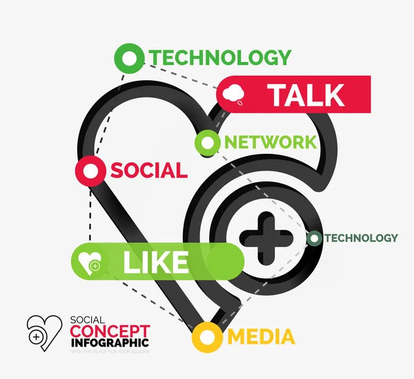 Social como palabras clave de infografía — Archivo Imágenes Vectoriales