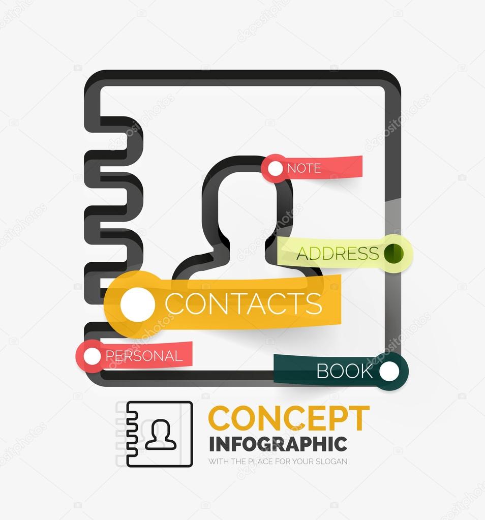 Contacts book vector infographics, line style