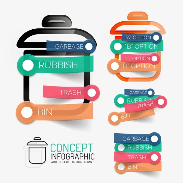 Vector rubbish bin infographic with stickers — Stock Vector