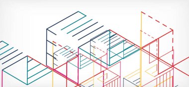 Soyut arkaplan. Beyaz arkaplanda renk çizgileri. Doğrusal soyut kompozisyon. Duvar kağıdı, afiş, arkaplan, iniş sayfası için tekno veya iş konsepti