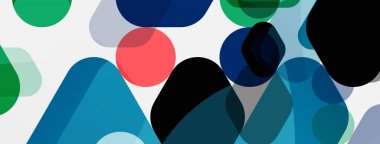 Beyaz üzerine renkli baloncuklar ve yuvarlak geometrik şekiller. Duvar kağıdı, pankart, arkaplan, iniş sayfası için vektör geometrik asgari özet arkaplan