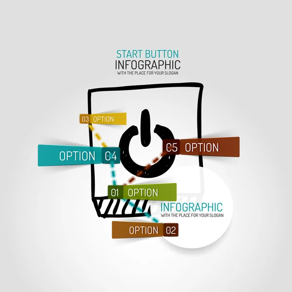 Çekilen güç düğmesi tasarımı ve infographics el — Stok Vektör