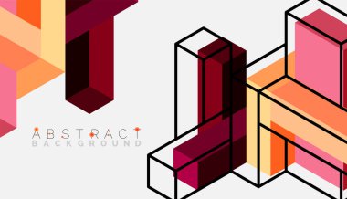 Soyut arkaplan. 3 boyutlu küp, küp elementler ve bloklar. Duvar kağıdı, afiş, arkaplan, iniş sayfası için tekno veya iş konsepti