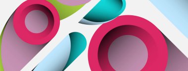 Soyut arkaplan. Minimum geometrik daireler ve koyu gölgeli yuvarlak şekiller. Duvar kağıdı afişi veya arkaplan için moda teknoloji iş şablonu