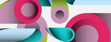 Soyut arkaplan. Minimum geometrik daireler ve koyu gölgeli yuvarlak şekiller. Duvar kağıdı afişi veya arkaplan için moda teknoloji iş şablonu