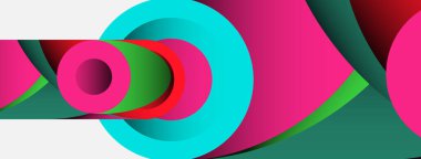 Soyut arkaplan. Minimum geometrik daireler ve koyu gölgeli yuvarlak şekiller. Duvar kağıdı afişi veya arkaplan için moda teknoloji iş şablonu