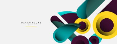 Soyut arkaplan. Minimum geometrik daireler ve koyu gölgeli yuvarlak şekiller. Duvar kağıdı afişi veya arkaplan için moda teknoloji iş şablonu