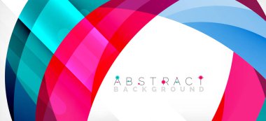 Geometrik soyut arkaplan. Üst üste binen renk şekilleriyle çember oluşturuldu. Duvar Kağıdı, Sancak, Arkaplan, İniş Sayfası için Vektör İllüstrasyonu