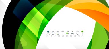 Geometrik soyut arkaplan. Üst üste binen renk şekilleriyle çember oluşturuldu. Duvar Kağıdı, Sancak, Arkaplan, İniş Sayfası için Vektör İllüstrasyonu