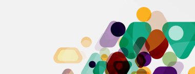 Beyaz üzerine renkli baloncuklar ve yuvarlak geometrik şekiller. Duvar kağıdı, pankart, arkaplan, iniş sayfası için vektör geometrik asgari özet arkaplan