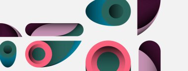 Soyut arkaplan. Minimum geometrik daireler ve koyu gölgeli yuvarlak şekiller. Duvar kağıdı afişi veya arkaplan için moda teknoloji iş şablonu