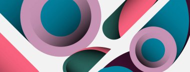 Soyut arkaplan. Minimum geometrik daireler ve koyu gölgeli yuvarlak şekiller. Duvar kağıdı afişi veya arkaplan için moda teknoloji iş şablonu