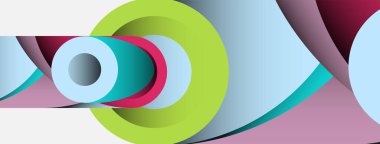 Soyut arkaplan. Minimum geometrik daireler ve koyu gölgeli yuvarlak şekiller. Duvar kağıdı afişi veya arkaplan için moda teknoloji iş şablonu