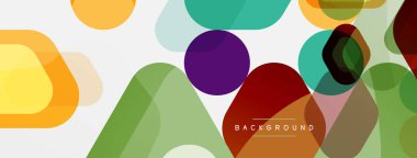 Beyaz üzerine renkli baloncuklar ve yuvarlak geometrik şekiller. Duvar kağıdı, pankart, arkaplan, iniş sayfası için vektör geometrik asgari özet arkaplan