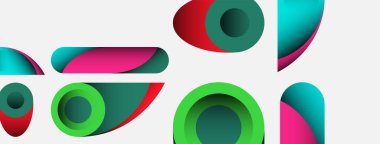 Soyut arkaplan. Minimum geometrik daireler ve koyu gölgeli yuvarlak şekiller. Duvar kağıdı afişi veya arkaplan için moda teknoloji iş şablonu