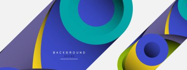 Soyut arkaplan. Minimum geometrik daireler ve koyu gölgeli yuvarlak şekiller. Duvar kağıdı afişi veya arkaplan için moda teknoloji iş şablonu